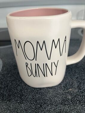 Ray Dunn collectible Momma Bunny Pink Interior Ceramic Coffee Mug cup